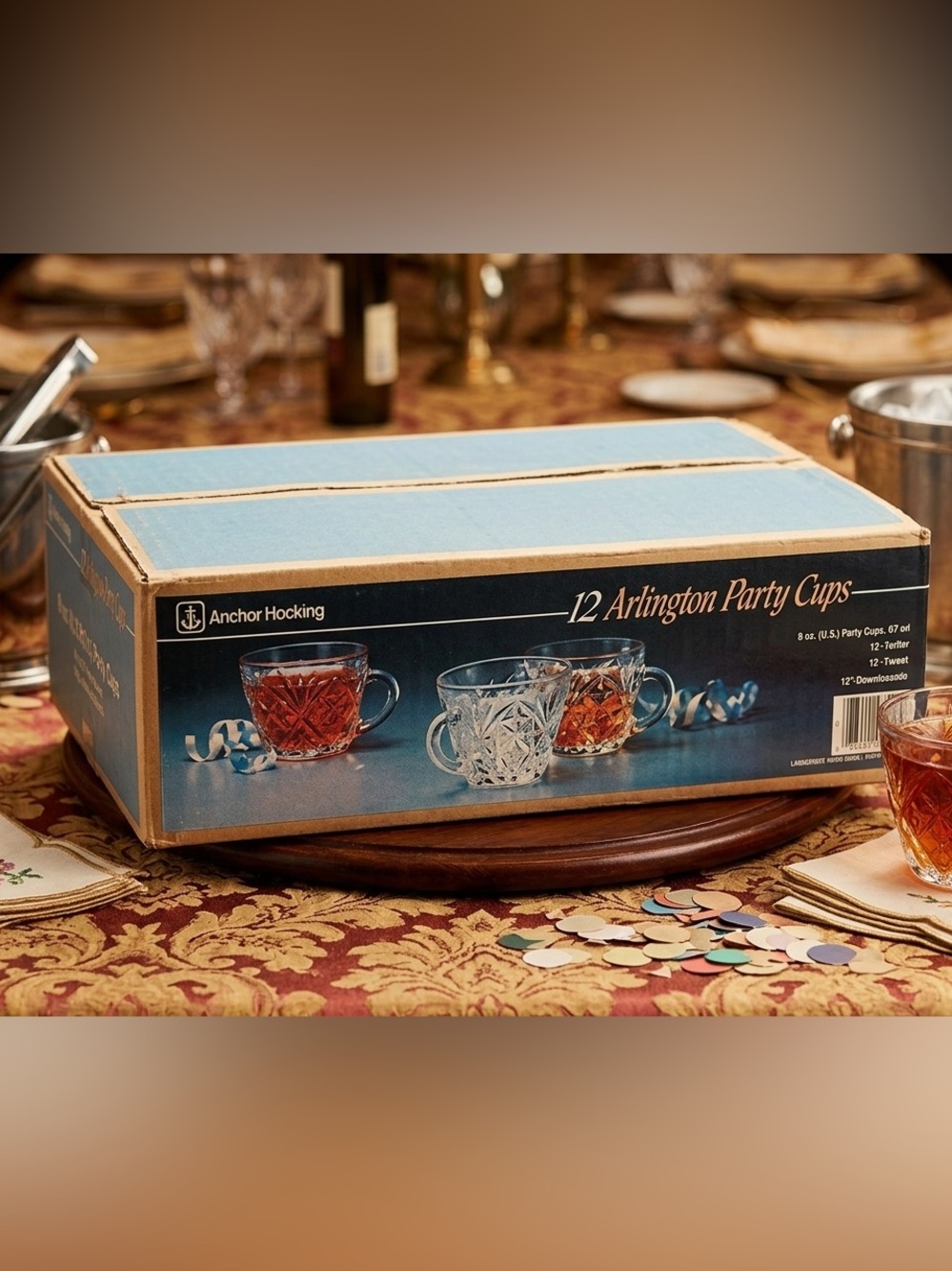 🆕 Antique ANCHOR HOCKING Arlington 12 pc unboxed in original box cup set.